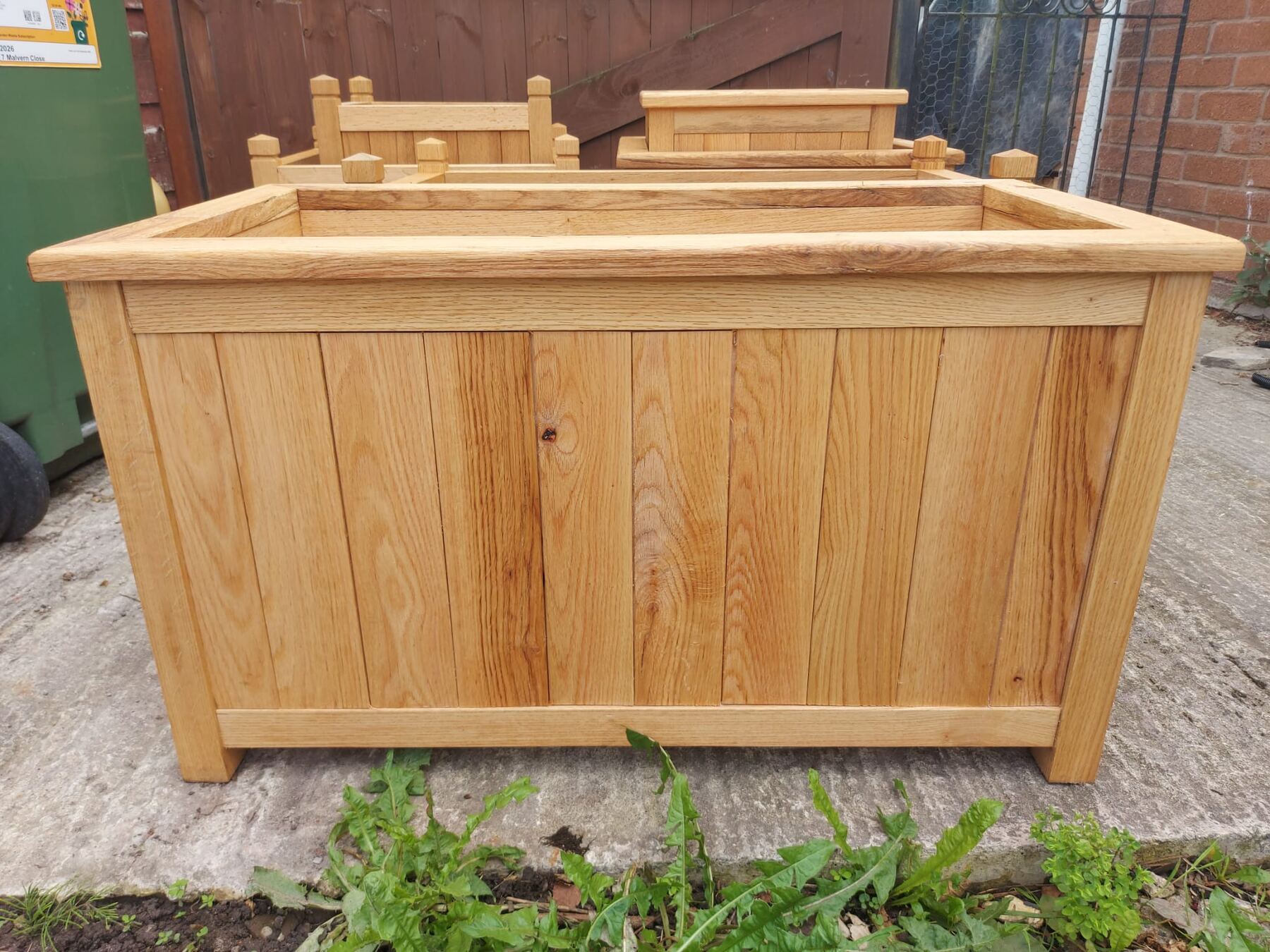 Large handcrafted oak trough planter